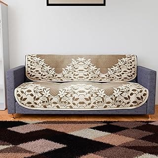 Kuber Industries 3-Seater Cotton Sofa Slipcover Set - Brown, Flower-Long Sheet Sofa Cover for Living Room