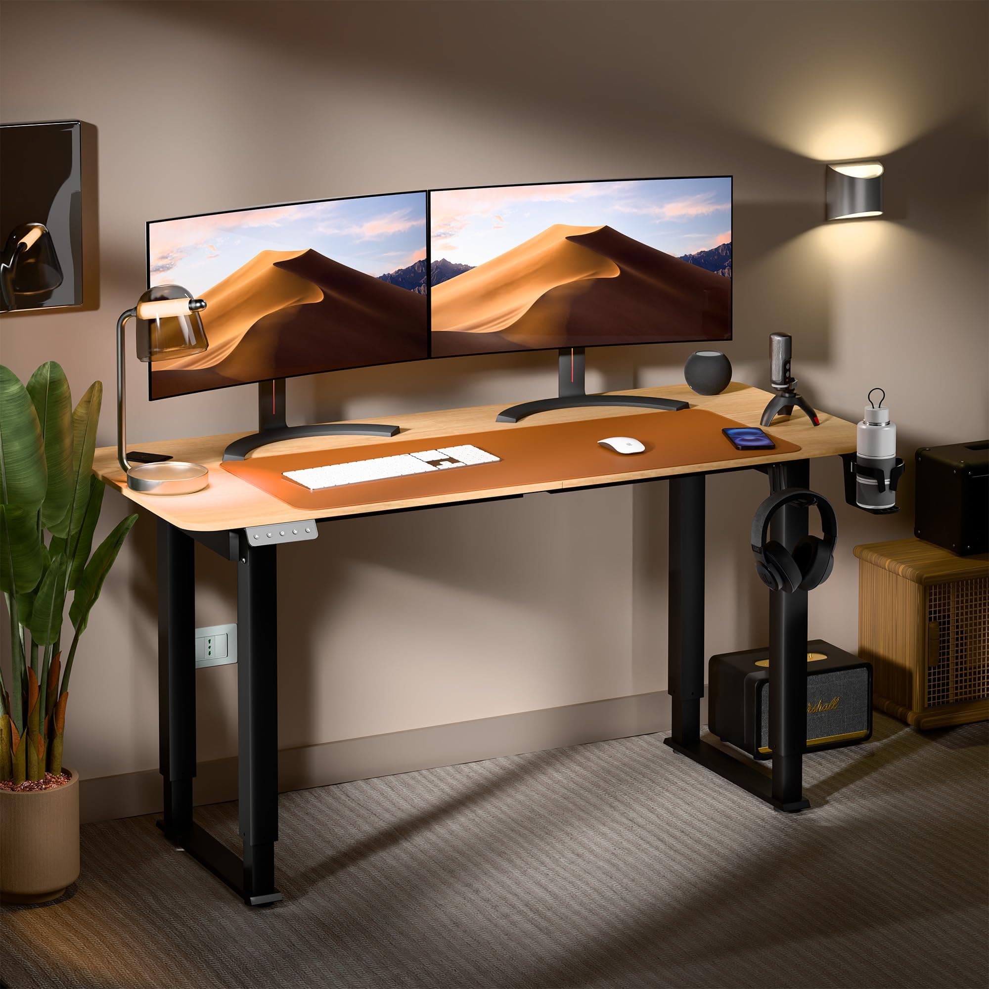 Green Soul Alex Dual Motor Height Adjustable Table | Heavy Duty Dual Leg Design | Lifts Upto 150 KGs | Advance Memory Preset | 3 Year Warranty | Engineered Wood | Installation Provided (Burlywood)