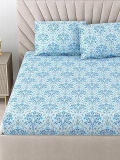 Bombay Dyeing King Size Bedsheet with 2 Pillow Covers | 274x274 cm | 180 Thread Count 100% Cotton | Soft Breathable Wrinkle Free | Vibrant Fade Resistant Prints - 7874 (Blue)