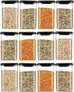 Air Tight Containers Storage Set For Kitchen, Pantry Organization, Bpa-Free, Dishwasher Safe (Pack Of 6, Black, 1100 ml, Plastic)