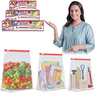 Shalimar Zip 'N' Slider Bags | Combo Pack (Small + Medium + Large) | Pack of 45 Bags | Ziplock/Vegetable/Fruit/Fridge/Multi-Purpose Storage Bag | Reusable & Reclosable with Slider Lock | Color–Natural