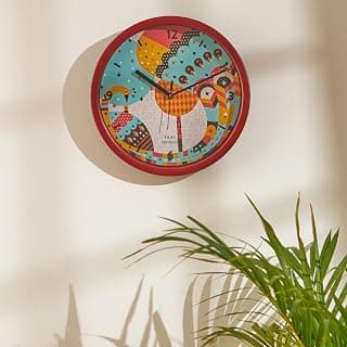TEAL BY CHUMBAK Peacock Pride Analog Wall Clock | 11 inch | Home Decor| Silent Sweep Movement | Mineral Glass | Matte Rim | Perfect for Gifting, Multicolor