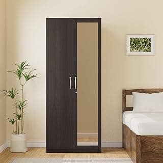 Amazon Brand - Solimo Medusa Engineered Wood 2 Door Wardrobe Full Mirror (Wenge Finish)