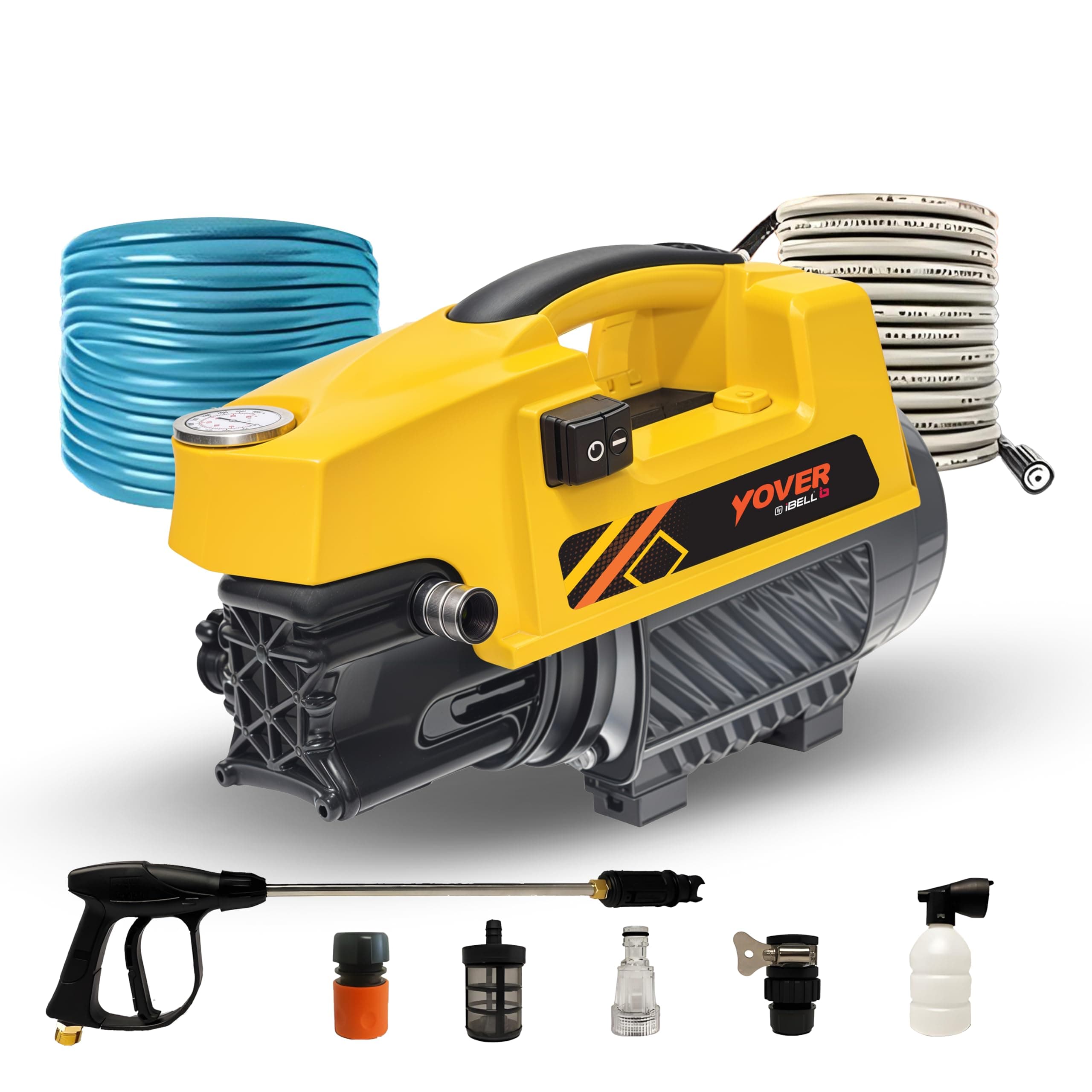IBELL YO1800 High Pressure Washer, 1800W Induction Motor, 120 Bar Car Washer High Pressure Gun, 6.5 L/Min Flow, 8M Hose, Portable Pressure Washer for Car, Bike, Home & Outdoor Cleaning