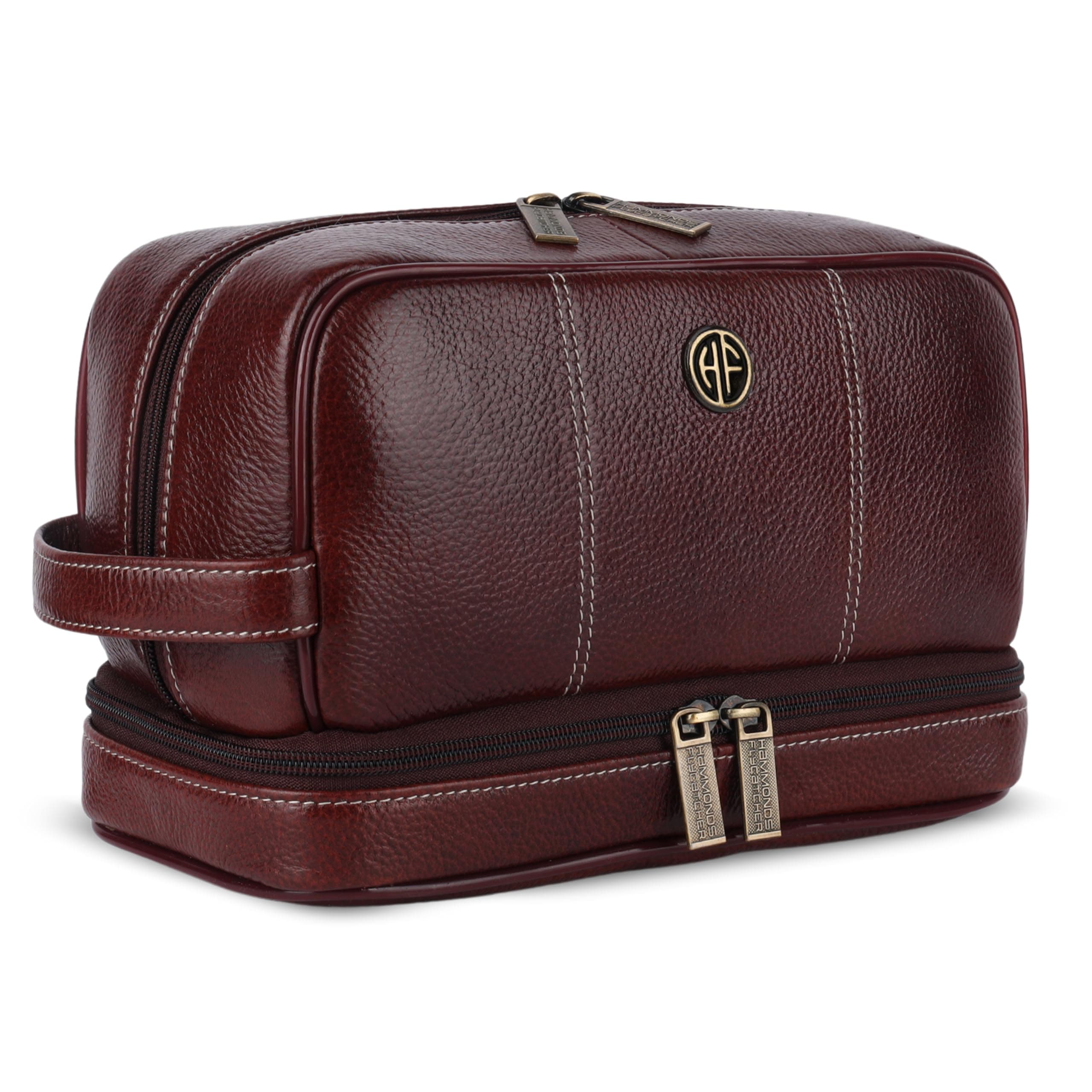 Hammonds Flycatcher Genuine Leather Toiletry Bag for Men and Women Cosmetic Organizer Bag, Travel Organizer Pouch, Shaving Kit Bag, Toiletry Pouch for Men with Multiple Pockets - Brown