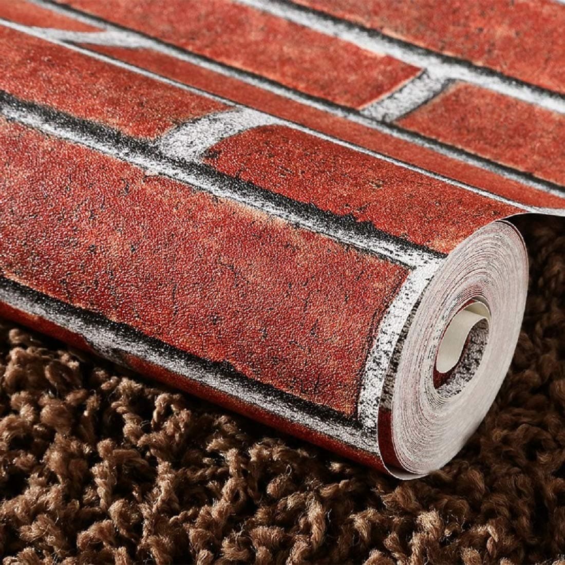 JAAMSO ROYALS Self-Adhesive Wallpaper Rust Red Brown Brick Contact Paper Fireplace Peel-Stick Wall Stickers Door Stickers Counter Top Liners (200 CM * 45 CM)