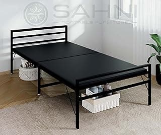 SAHNI PORTABLE FURNITURE Iron/Metal/Steel Folding Bed with Attached 1inch Mattress Foldable for Sleeping Guest Bed Easily Storable - Glossy Finish Fully Powder Coated (Single XL 6ft x 3ft)