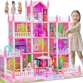 Doll House, Dream House for Girls Pretend Toys - 4 Story 16 Rooms Dollhouse 7-8 Furniture and Accessories, Toddler Playhouse DIY Building Kids Gift for for 3 4 5 6 7 8 9 10 Year Old Girls
