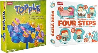 Funskool Games - Topple, Strategy Balancing and Skill Game, Stack 5 in a Row, Kids & Family, 2-4 Players, 6 & Above & Four Steps - A Simple Game for Daily Routine