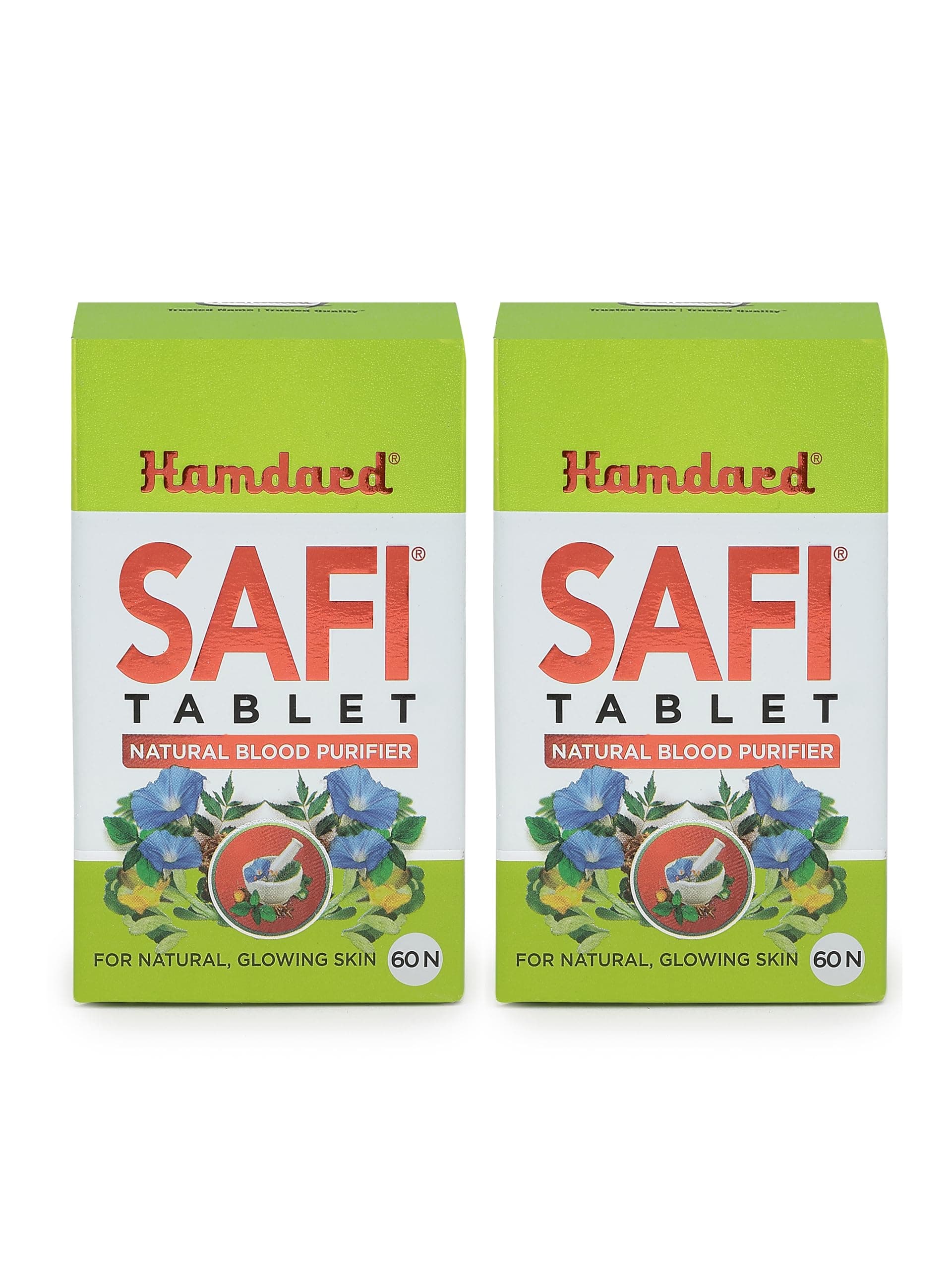 Hamdard Safi Tablet for Healthy & Glowing Skin | Pack of 2 | Natural Blood Purifier | Anti-Bacterial & Detoxifier - 60 Tablets Each