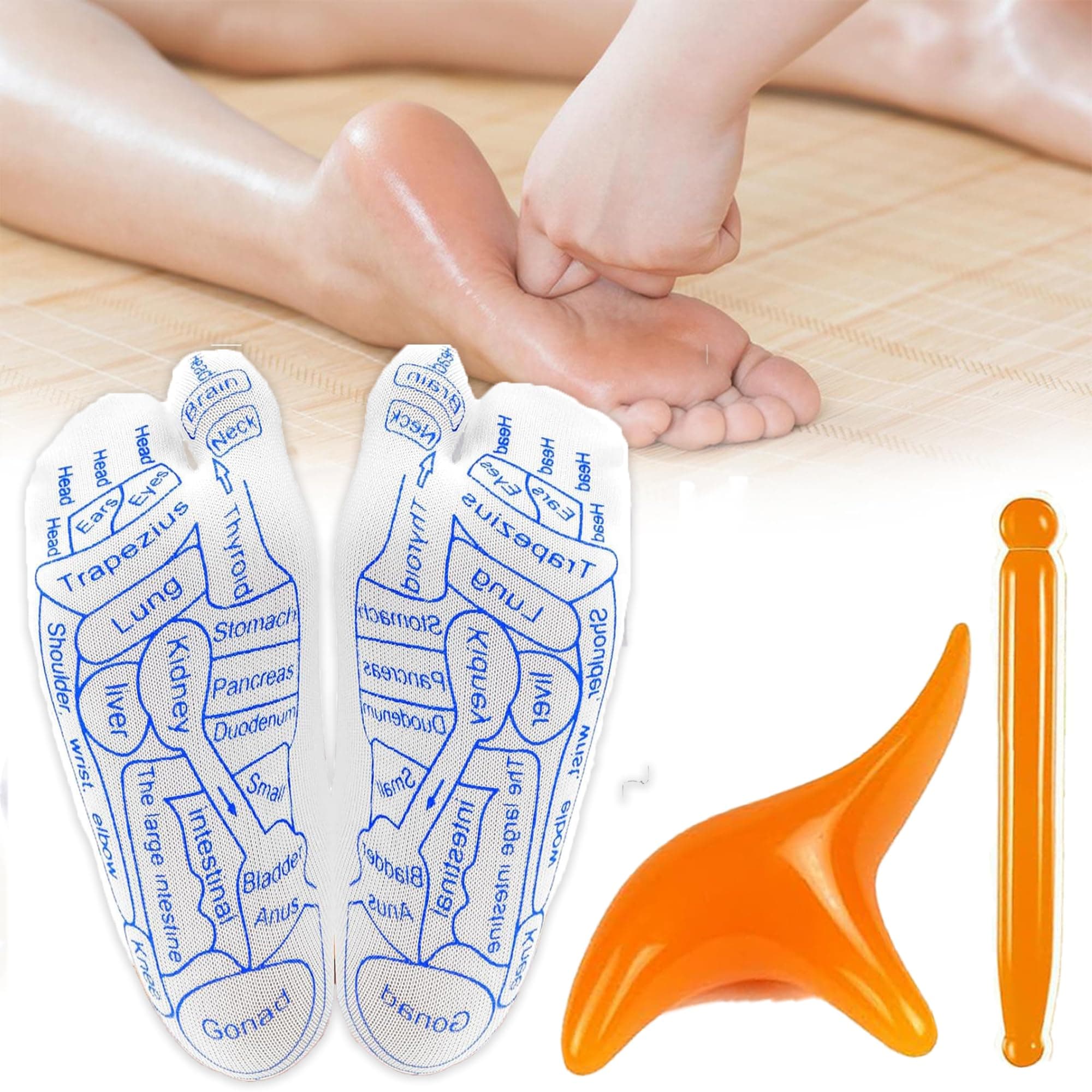 KLIFFOO Reflexology Socks With Trigger Point Massage Tool,Foot Pain Relief and Acupressure Reflexology Foot Massage Socks For Men,Reflexology Chart of Both Sole and Instep 1 Pairs (Men), Orange
