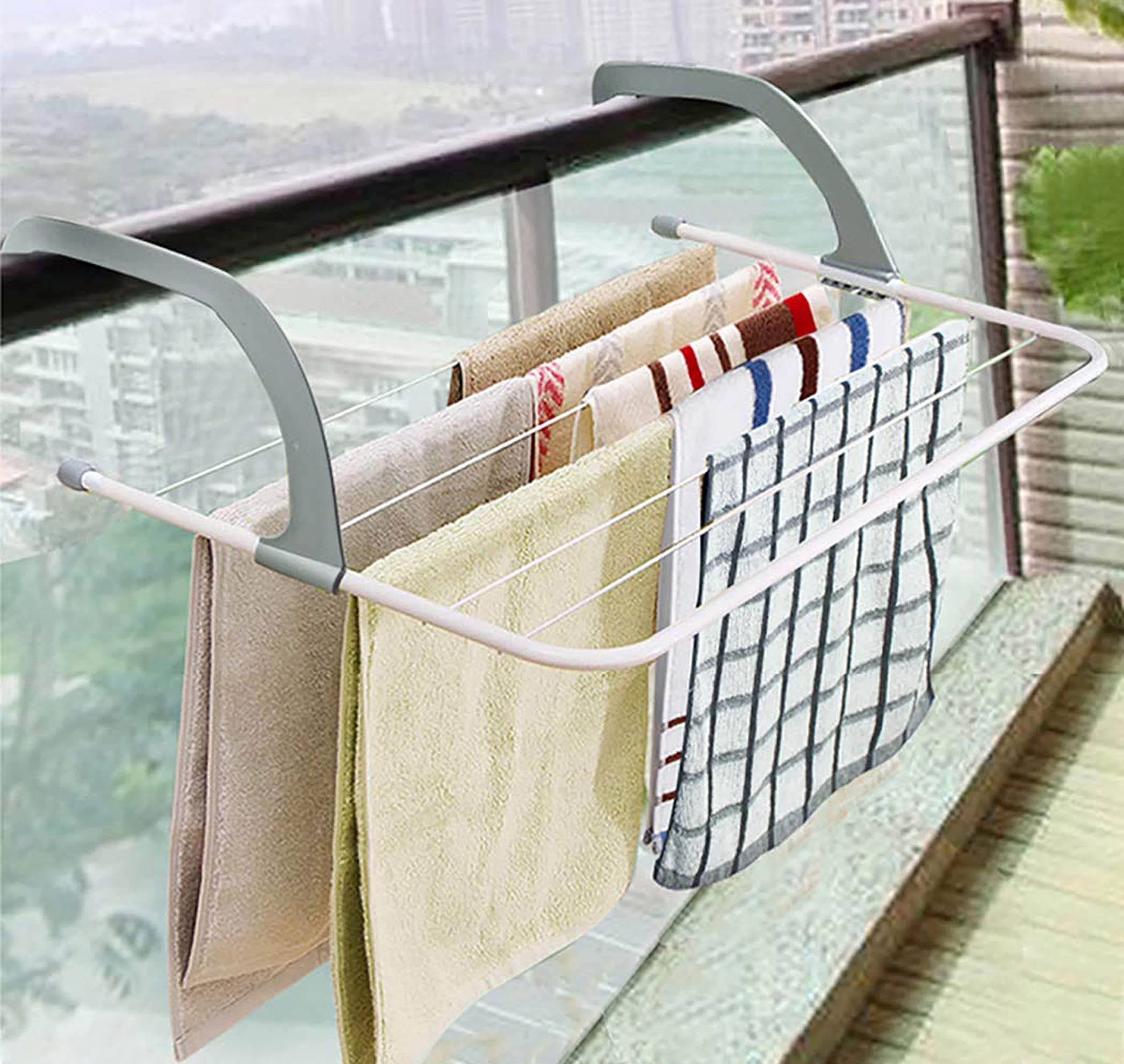 MEZON Folding Clothes Drying Rack for Balcony & Indoor – Heavy Duty Metal Laundry Drying Stand, Space Saving Collapsible Cloth Hanger for Small & Large Clothes, Multi-Color