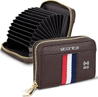 Storite PU Leather 12 Slots RFID Card Holder Wallet | Credit Debit Card and Money Zipper Coin Purse for Men & Women (Brown Tricolor Strip)