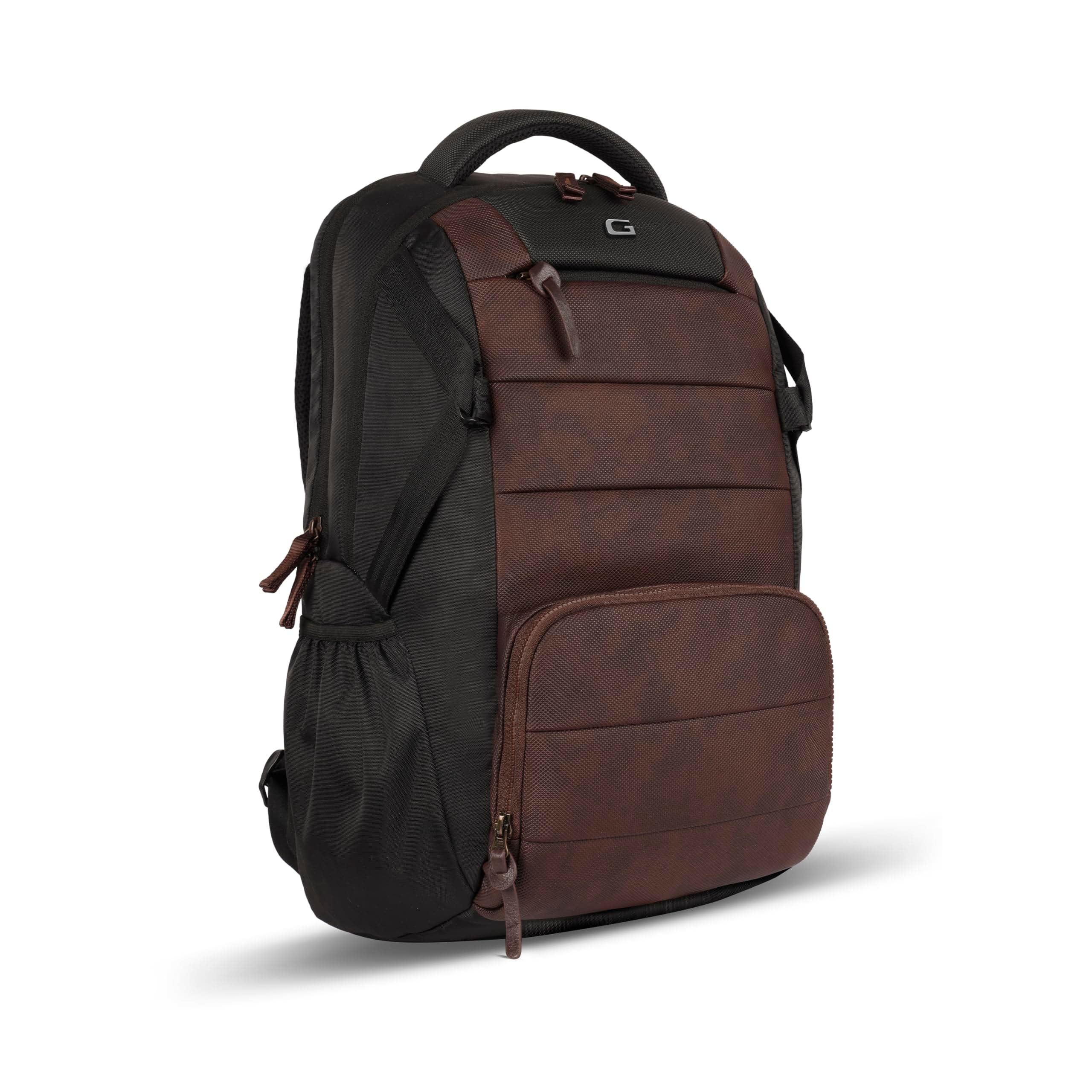 Gear Aspire 3 19"/35L Large Faux Leather Water Resistant Laptop Backpack | Casual Backpack | Daypack | Travel Backpack | College Bag For Men/Women (Brown - Black)