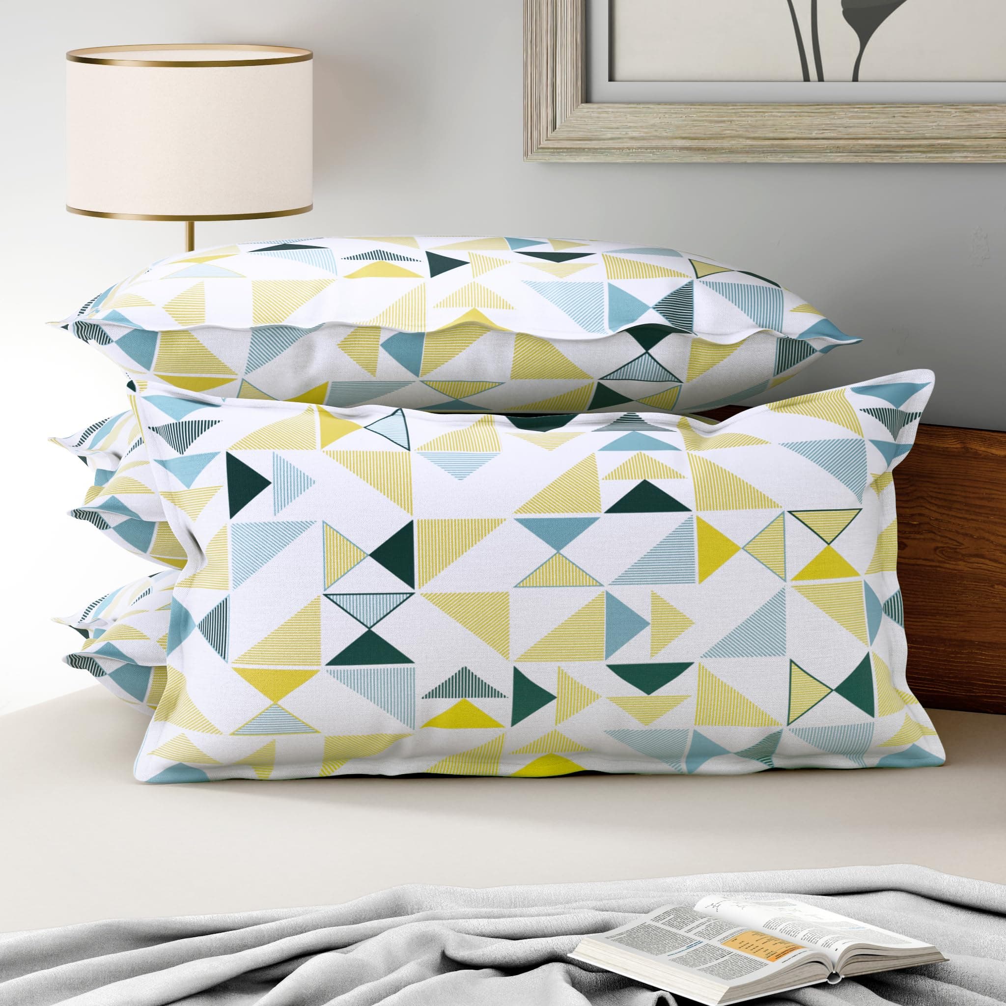 Wakefit 100% Cotton Pillow Cover Set of 4 | 200 TC Soft & Breathable Pillow Cases | King Size 19 x 36 Inch | Skin Friendly, Durable & Gentle Machine Washable | Maze