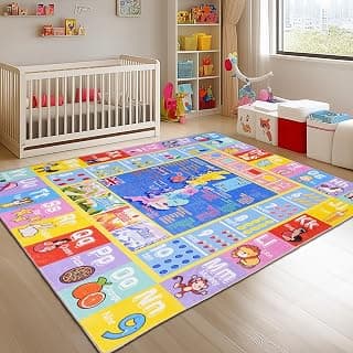 Kids Carpet Playmat Rug - 140x200 cm Huge Large Soft & Non-Slip Educational Rug for Learning ABC Alphabet,Numbers,Shapes & Map, Washable Classroom Rugs for Toddler Nursery & Kids Room Decor.