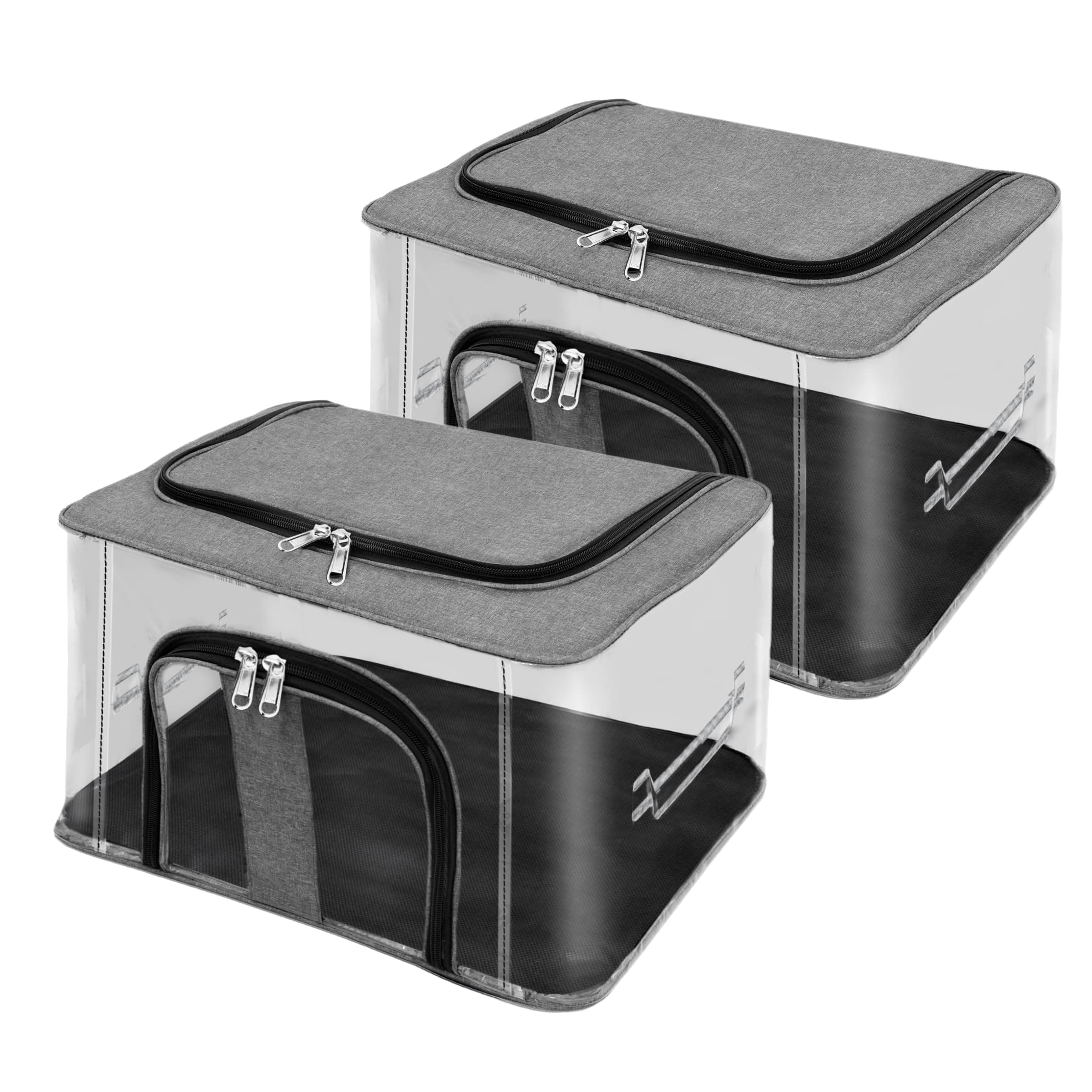 Storite 2 Pack Nylon 33 L PVC Transparent Moisture Proof Storage box for Clothes, Saree Covers for Storage, Wardrobe Organizer for Small Blankets, Bedsheets, Toys & Docs (Grey, 44L x 31W x 24H cm)