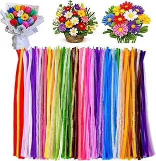 Asian Hobby Crafts 100 Pcs Multicolor Pipe Cleaners for DIY Craft Flowers – Fuzzy Chenille Stems & Fluffy Sticks for Arts & Crafts, Creative School Projects, Kids Craft Supplies, Home & Party Decor
