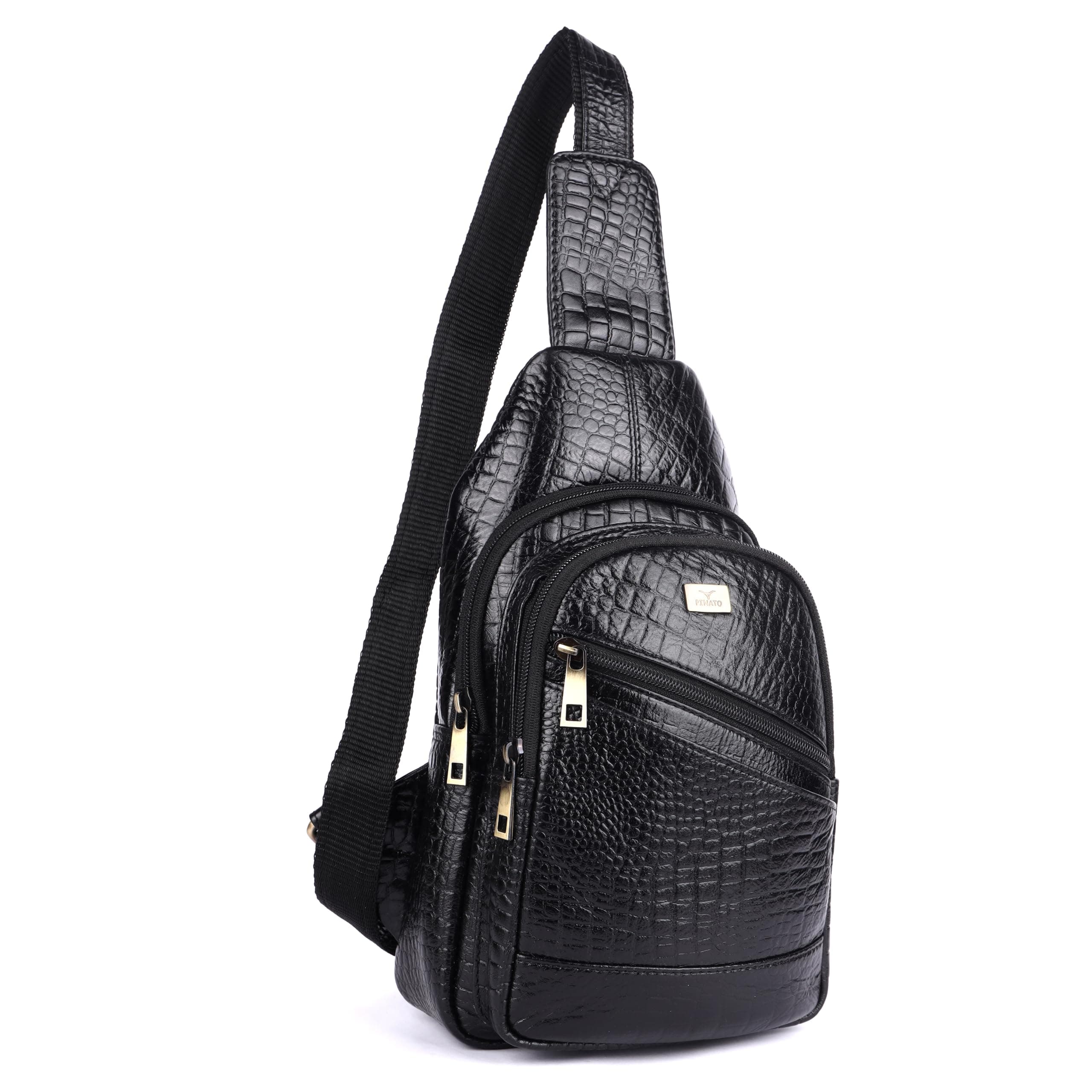 Pinato Handcrafted Leather Sling Bag for Men - Premium Versatile Design Crossbody Chest Pack with Adjustable Strap, Multi-Pocket Messenger Side Bag for Travel, Hiking, and Daily Use
