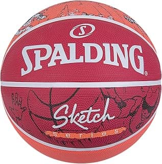 Spalding Sketch Series Dribble Original Outdoor Synthetic Rubber Basketball with Butyl Bladder Moulded Indoor/Outdoor Training/Match Ball Size 7 (Red-Orange, Crack)
