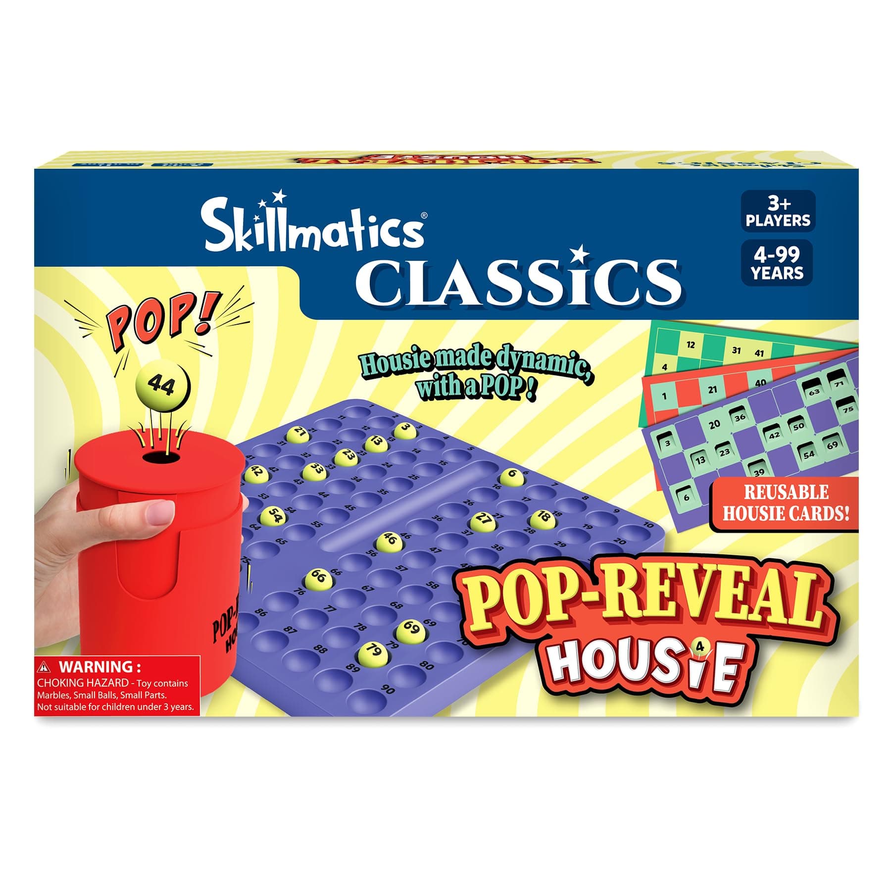 Skillmatics Pop-Reveal Housie - Classic Housie Tambola Game with a Fun Twist, Reusable Cards, Fun for Family Game Nights & Celebrations, Gift for Kids, Teens & Adults, Ages 4, 5, 6, & Up, 3+ Players