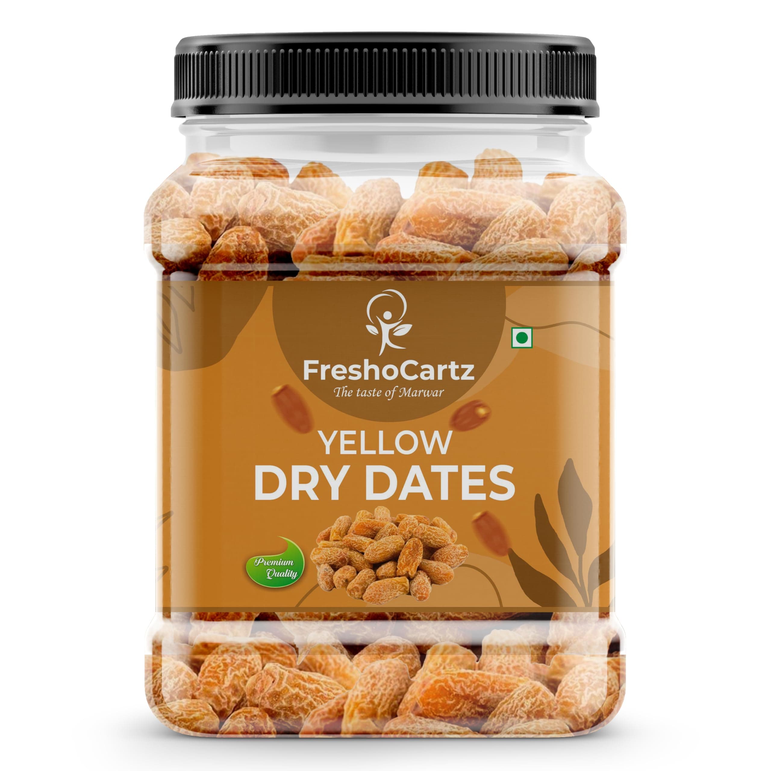 FreshoCartz Yellow Dry Dates in Jar 1kg| Peela Sukha Khajoor | Sun-Dried Indian Chhuhara | Pili Kharak for Traditional Indian Sweets, Pooja Use & Daily Snacking