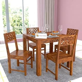 KENDALWOOD Furniture | Sheesham Wood CNC Cuting Dining Table with Chairs & |1 Year Warranty | Dining Room Furniture | 4 Seater Dining Set, (Finish Color;-Honey Teak Finish) -DIY(Do-It-Yourself)