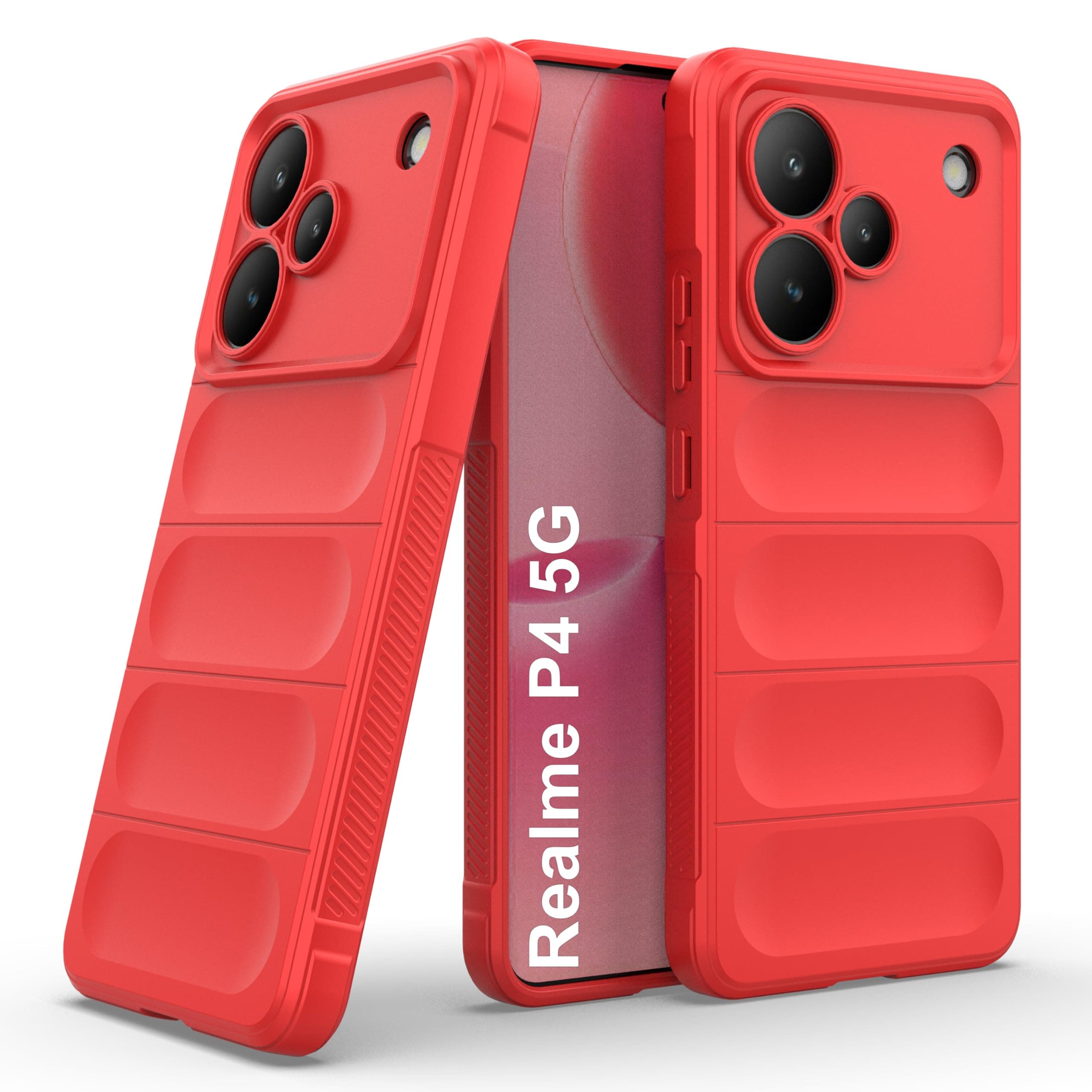 amazon basics Back Case Cover for Realme P4 5G | Compatible for Realme P4 5G Back Cover | Liquid Silicon Magic Case with Camera Protection | Red