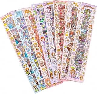 FunBlast Cute Cartoon Theme Kawaii Stickers-20 Pet Sheets Cute Washi Stickers For Project,Japanese Style Girls Paper Sticker Set,Size Of Each Sheet-40x8cms(Color&Design May Vary)Self Adhesive