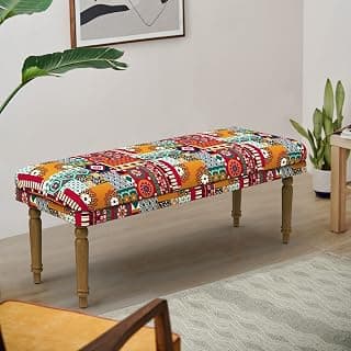 Chumbak Nawaab Bench - Floral Swirls (3 Seater Bench, Sheesham Wood, Red)