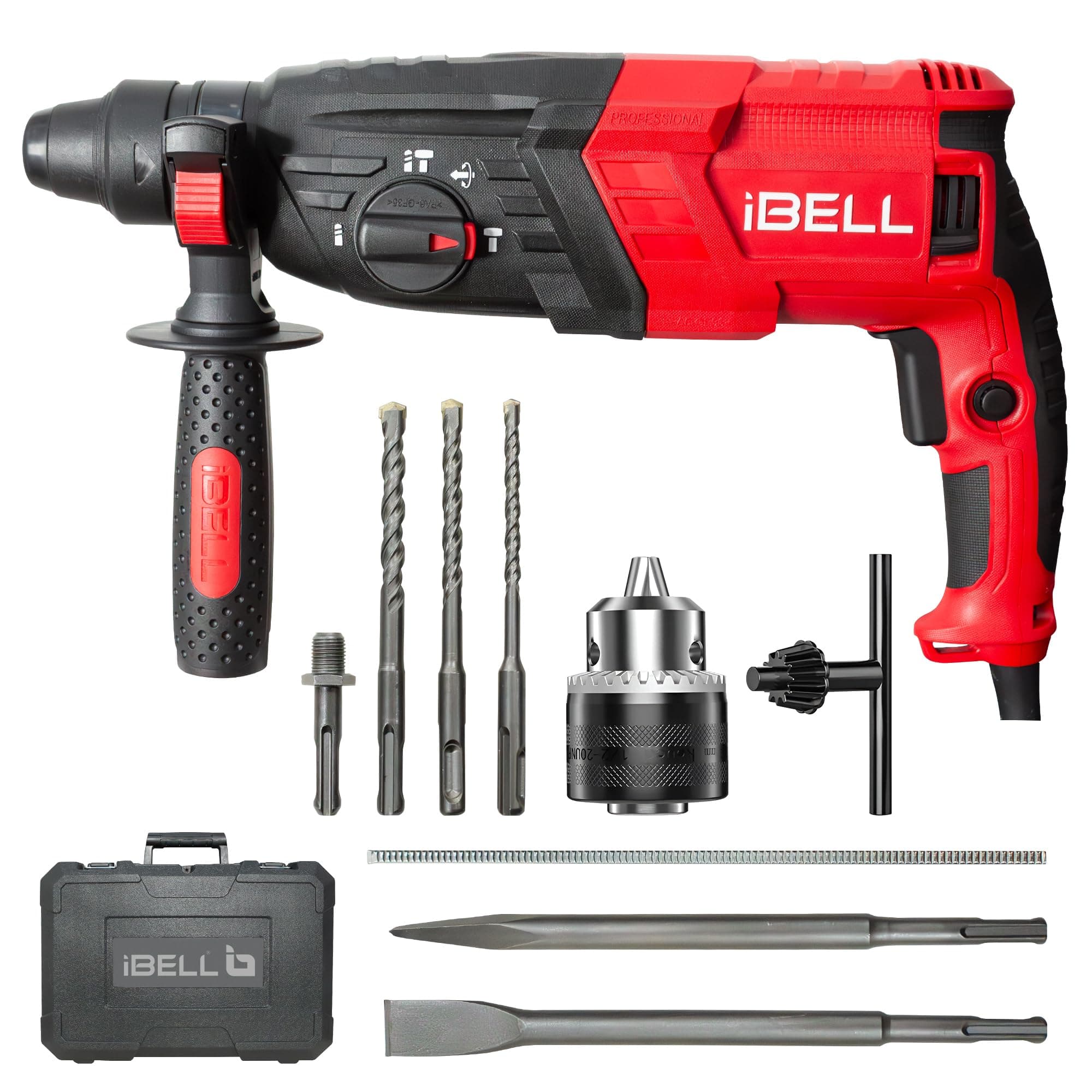 IBELL Rotary Hammer Drill RH26-26, 780W, Copper Armature, SDS Plus Chuck :26 mm, 900 RPM, Impact Energy 3J with Vibration Control
