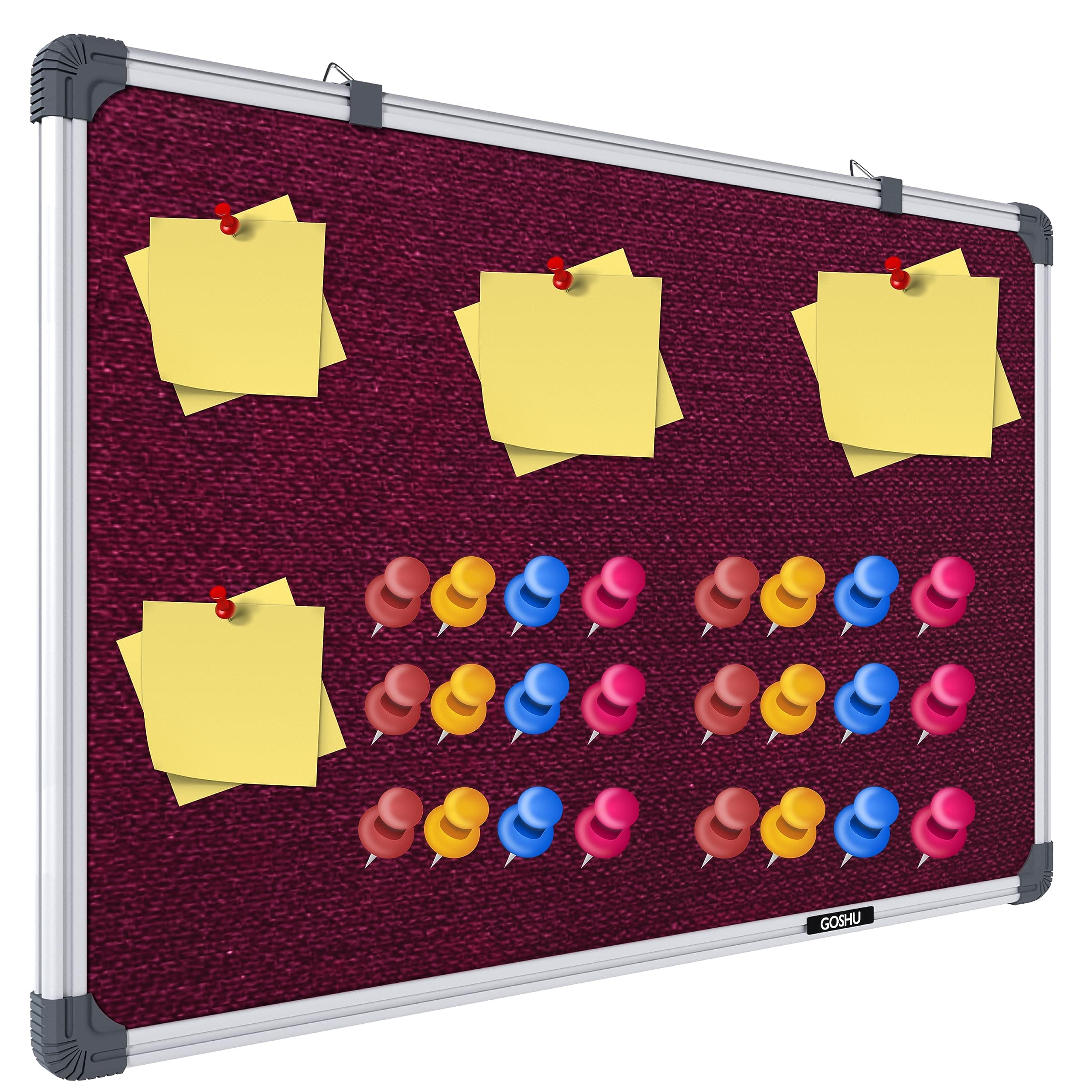 GOSHU 3 feet x4 feet Notice Premium Material Pin-up Board/Soft Board/Bulletin Board/Pin-up Display Board for Office, School and Home with 50 Push Up Pins (Maroon, 3x4 feet with pins)