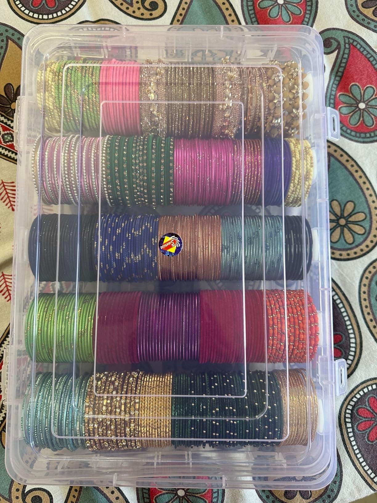 AA and ZS Transparent Stylish Multipurpose Plastic Bangle Box With 5 Detachable Rods For Women and Girls,Organizer Accessories Plastic Storage Box For Jewellery (Large)