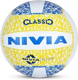 Nivia Classic Volleyball, Training Ball, 18 Panels, Rubber Machine Stitched, Latex Bladder, Training Ball Standard, Made for Training Sessions, to Play on Outdoor Surfaces (Size - 4, Yellow/Blue)