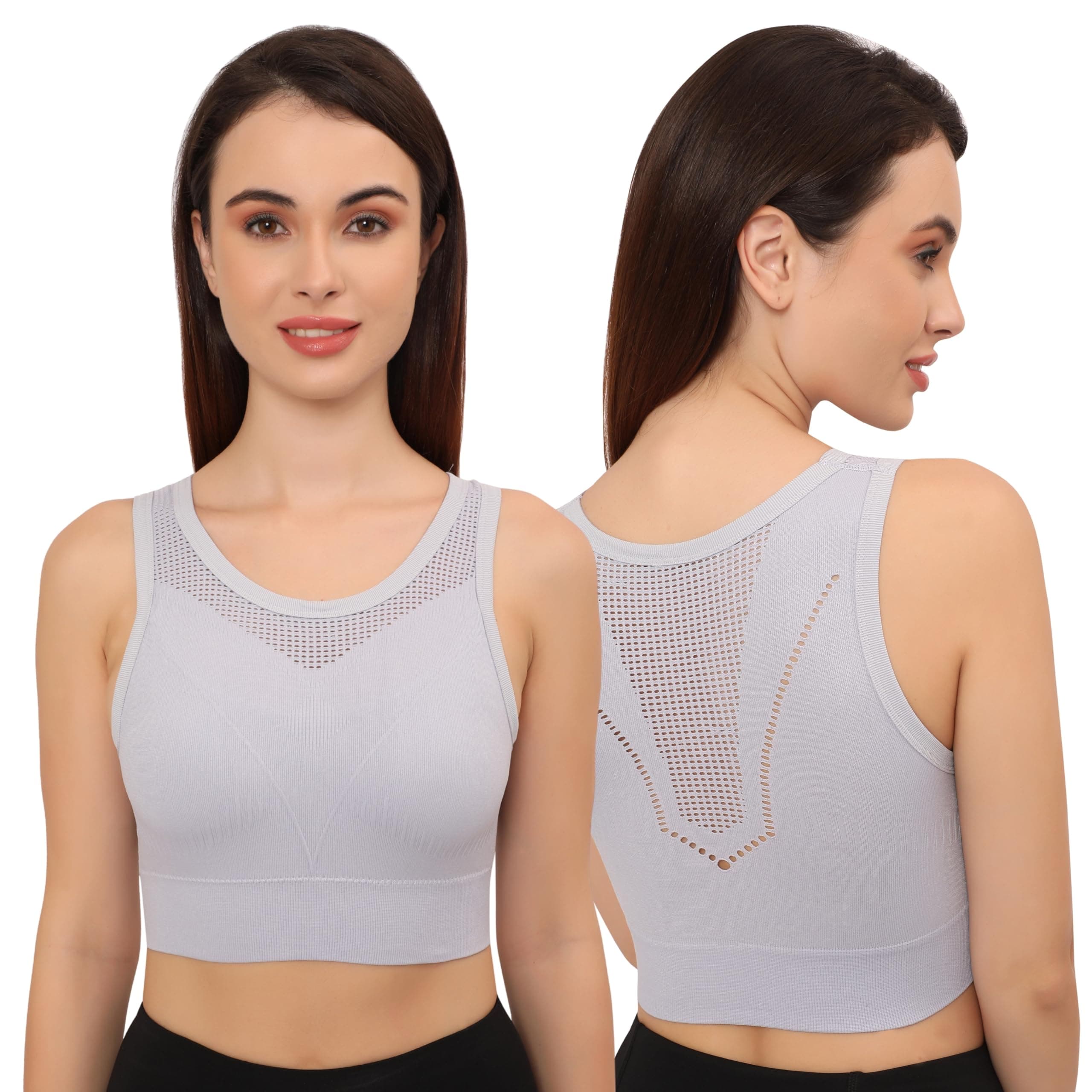 GLAMORAS Women's Polyester Spandex Padded Wireless Sports Bra | Full Coverage, Seamless & High Support Sports Bra for Workout & Yoga | Size: S-XL