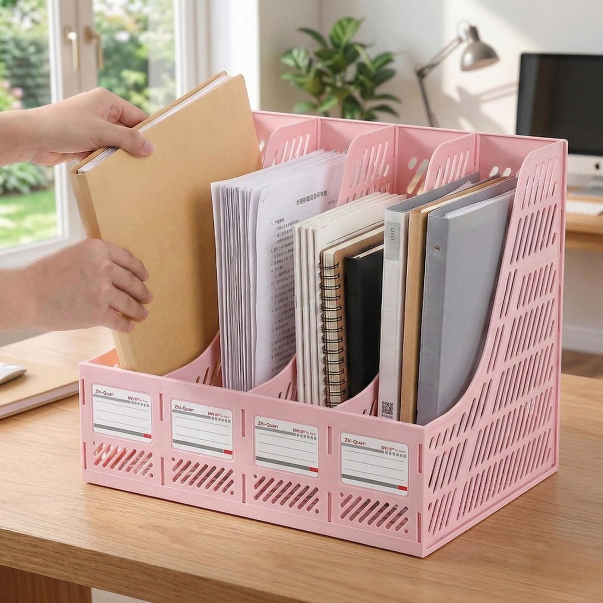 DaKos 4 Compartments File Rack Paper Holder, Desktop Organizers, Letter Organizer, Magazine Book Holder Organizer, Plastic File Rack (MFP1232)