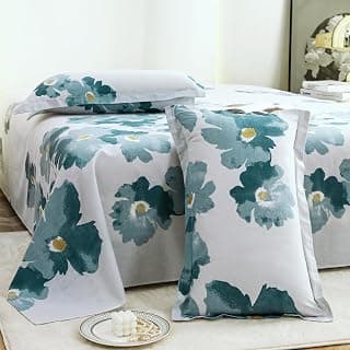 Story@Home Bedsheet for Double Bed Cotton 190 TC with 2 Pillow Covers, Blue & Grey, Floral, 225 cm X 250 cm | Perfect for Home Decor