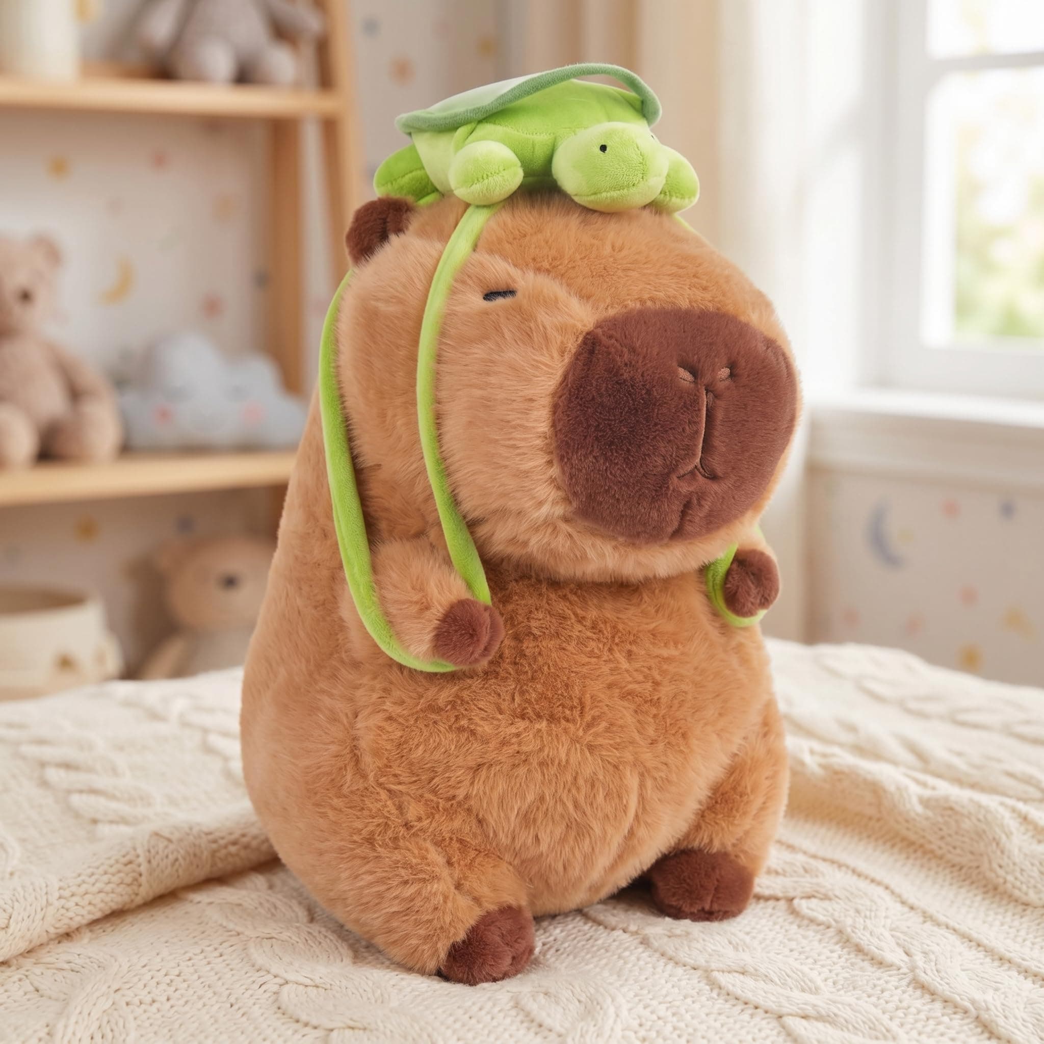 FuzzyTales Capybara Soft Toy with Turtle Backpack 45cm | Stuffed Plush Animal for Kids & Adults | Kawaii Cute Animal for Cuddles, Gifts & Room Decor | for Birthday, Thanksgiving and Every Event (45cm)