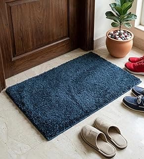 Pepperfry Door Mat | 40 x 60 cm | Navy Blue | Antiskid & Washable | Floor Mat for Home Kitchen Lobby & Bedside