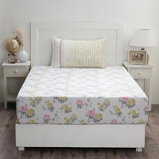 maspar Isidora 100% Cotton Bed Sheet Set, Bed Sheet (152 x 224 cm) with Two Pillow Covers(50 x 75 cm), Single, Yellow