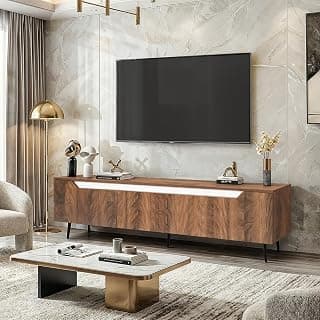 ABOUT SPACE TV Unit - Engineered Wooden TV Stand Table Cabinet with Drop Down Doors, Cable Hole for Set Top Box WiFi Router Stand for Living Room, Bedroom (White & Walnut- L 180 x B 37 x H 48 cm)