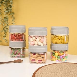 Nayasa Refresh Container 500 ML BPA Free Food Grade Airtight Kitchen Storage Stackable Containers- Set Of 6 | Grey