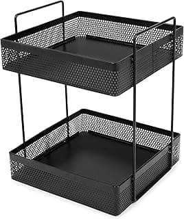 SHIOK DECOR 2-Tier Standing Spice Rack and Bathroom Countertop Organizer - Kitchen Cabinet Tray, Multipurpose Storage Shelf for Dresser, Tiered Shelf Stand for Kitchen, Bathroom - Black
