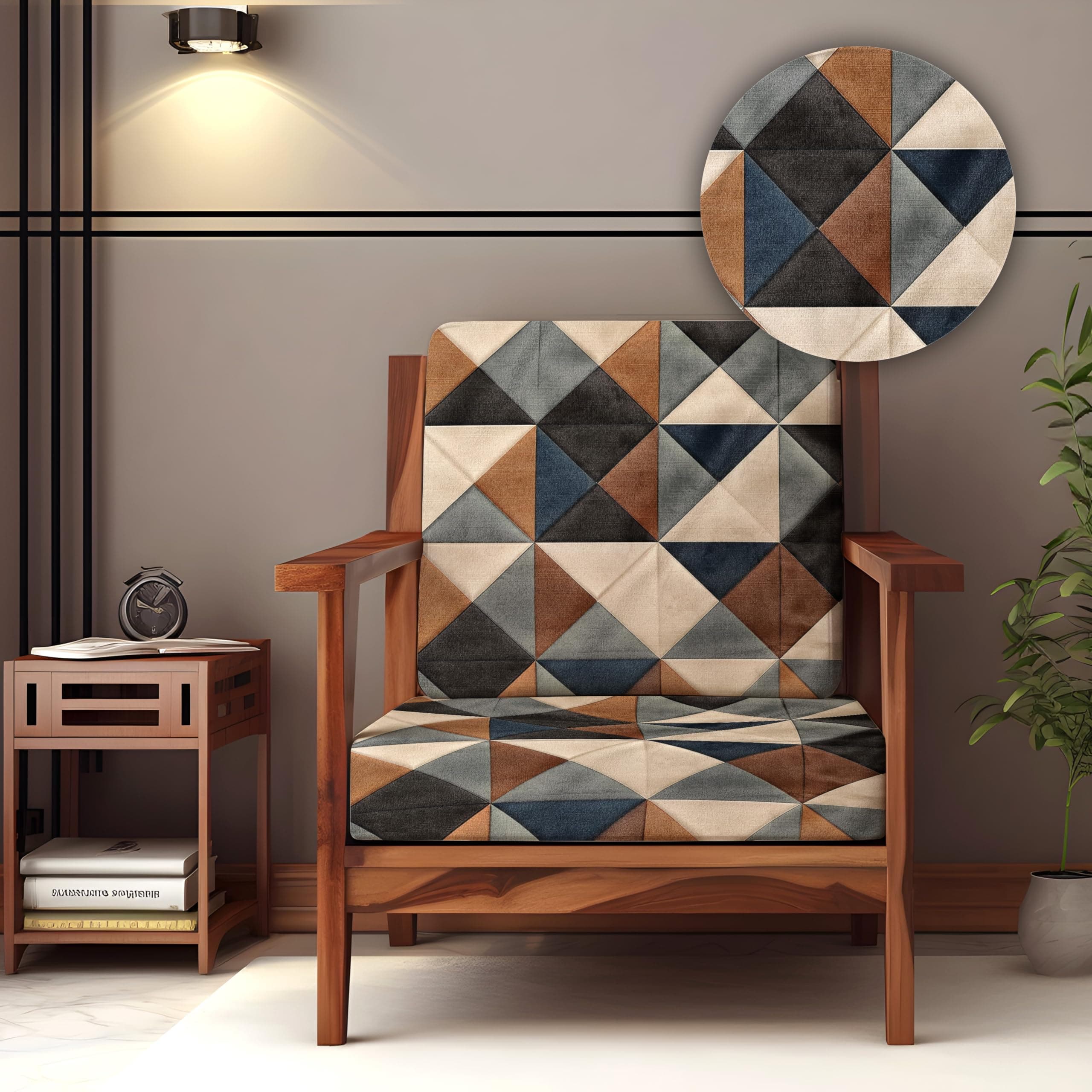 Decorian Soft Velvet Stretchable Printed Solid Sofa Slipcovers, Wooden Sofa Seat Cover, Sofa Back Cushion Covers (Pack of 2, Velvet Brown Navy)