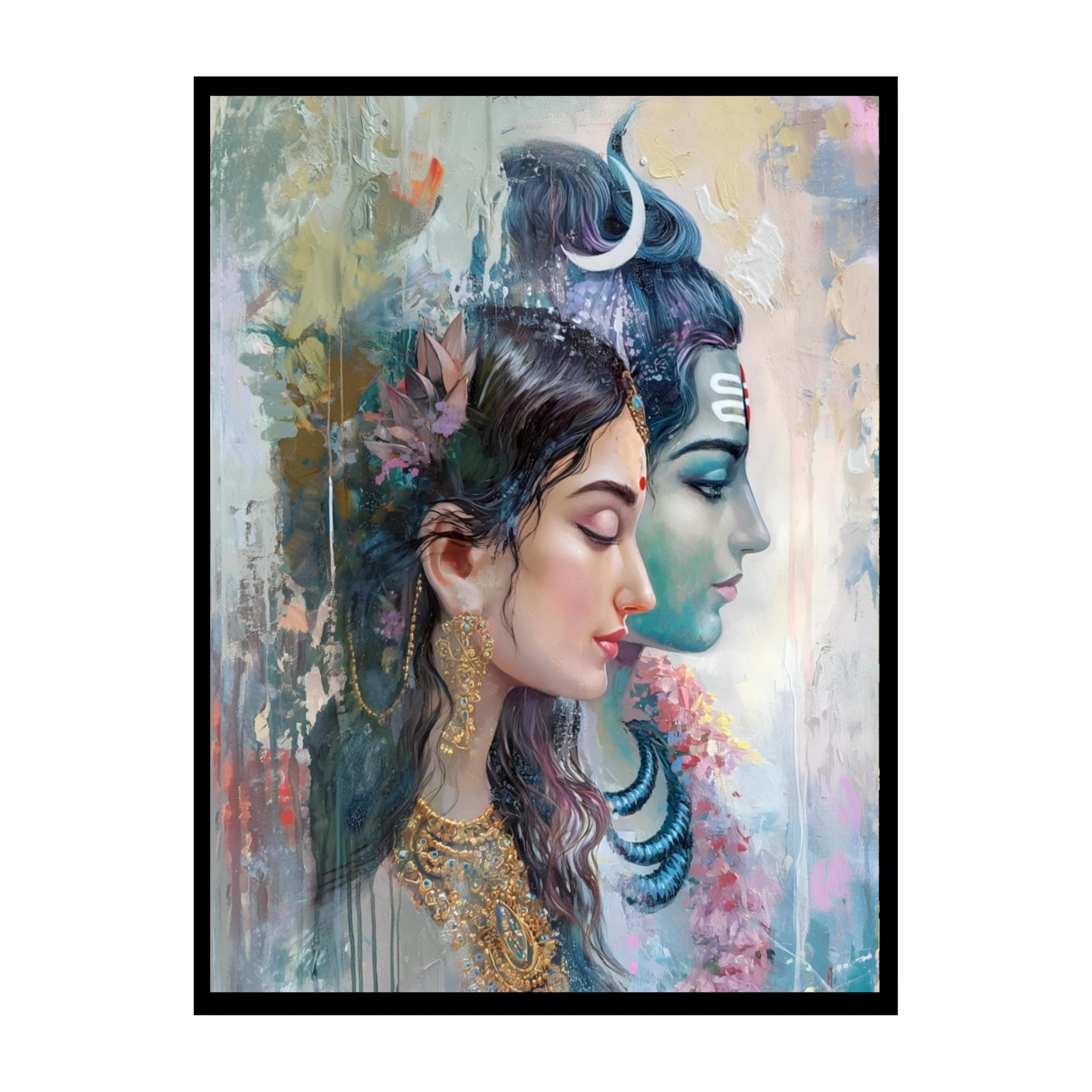 Frame House's Beautiful Natural Shiv (Mahadev) Parvati Decorative Photo Frame For Home and Bedroom Wall Decoration Of Size 13X17 Inches (34X44 CM) With Frame And Acrylic Glass