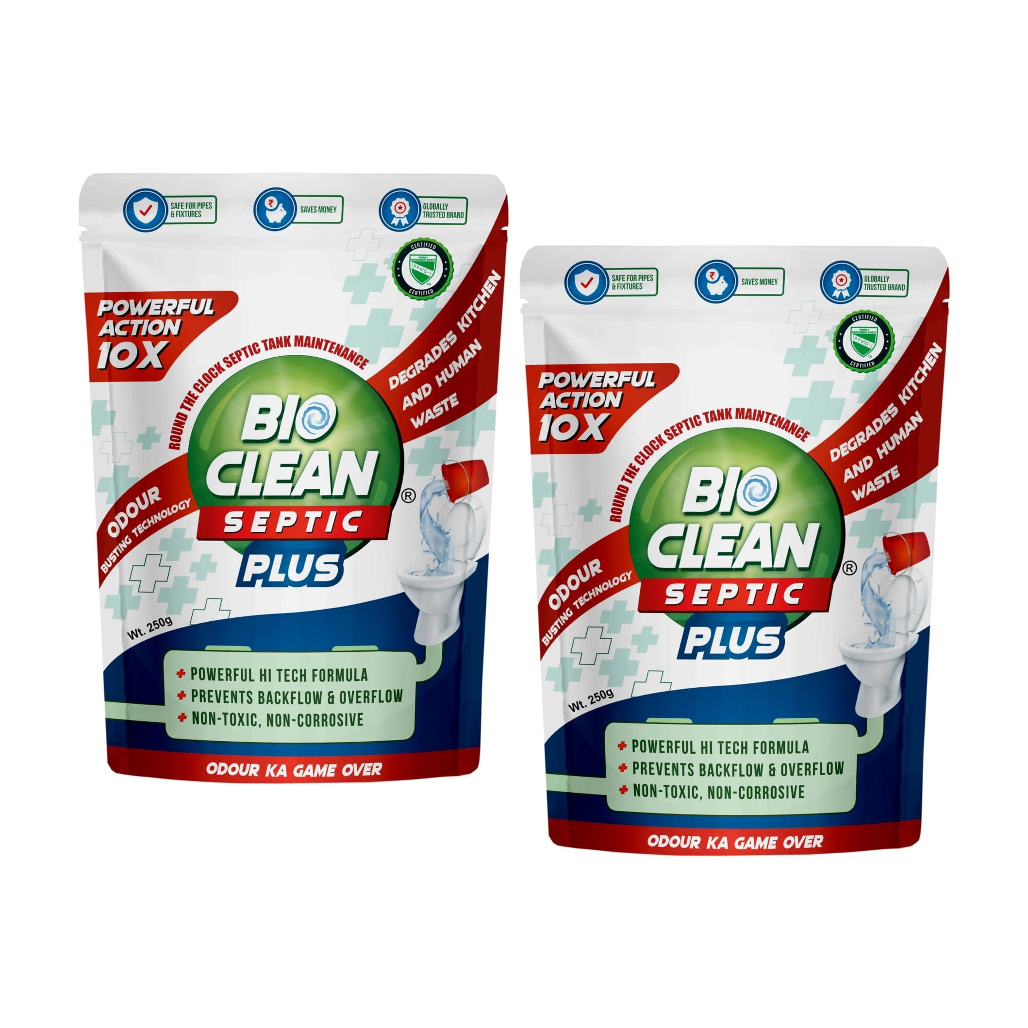 Bioclean Septic Plus - Septic Tank Cleaning Powder 10X Powerful | Degrades Septic Sludge Faster | Powerful Septic Tank Bacteria for Odour Removal | Quick septic tank treatment | Pack of 2 (250gm)
