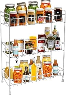 Unify Stainless Steel 3 Tier Kitchen Countertop Spice Container Organizer Rack with Shelf Liner for Kitchen/Cabinet/Pantry/Office (Rectangle), 39L x 19.5B x 50H cm