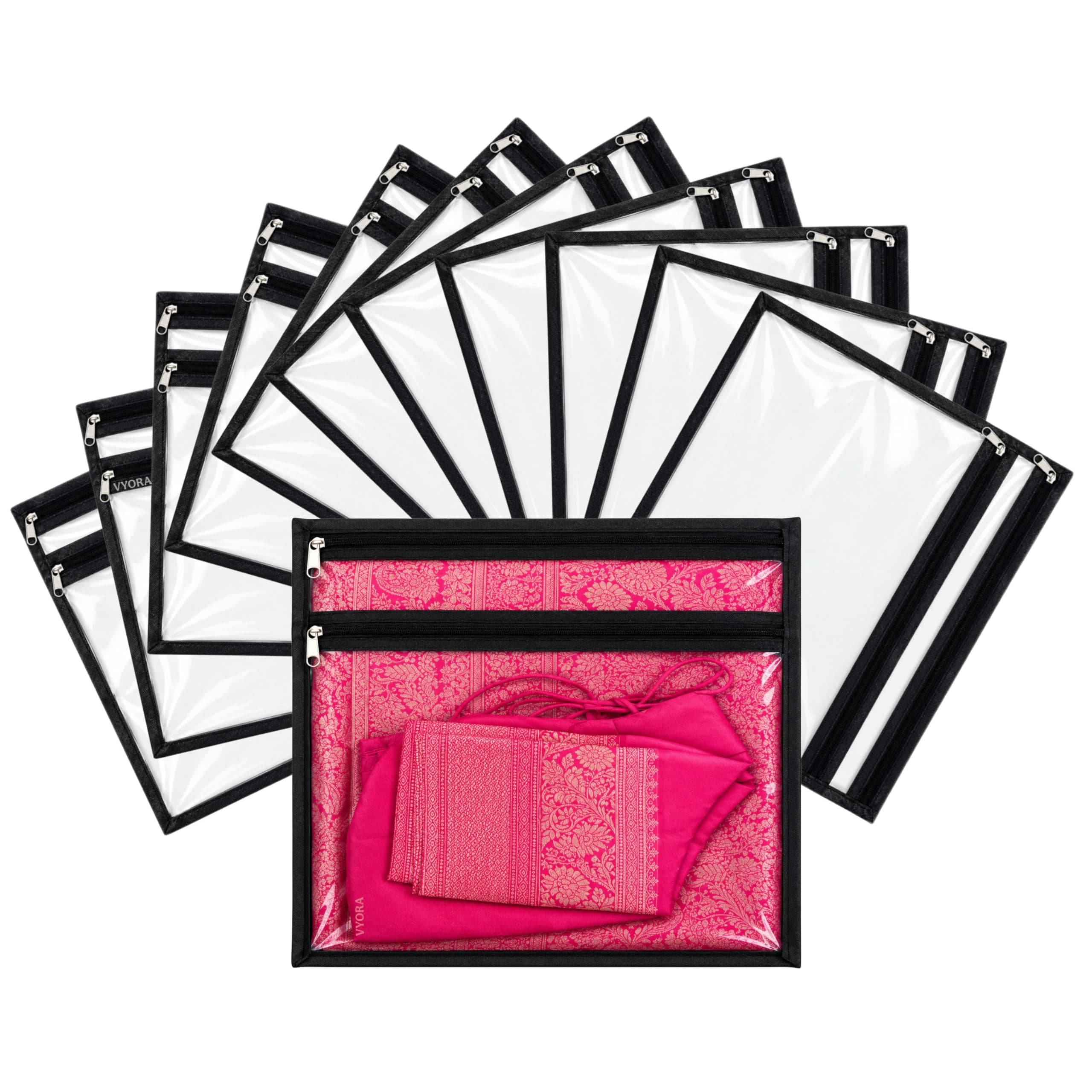 VYORA Saree covers for storage With Blouse Pocket Single Saree covers with zip transparent Saree bags Cloth organizer for storage Cloth covers for packing Wardrobe organizer Packing bags (Pack of 12)