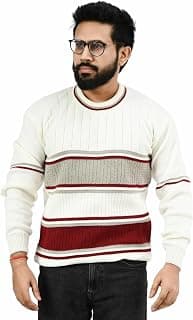 MANRA Men Round Neck Wide Stripe Full Sleeve Woolen Winter Pullover Sweater_ Royal Maroon (Men Round Neck Sweater/Size 38-40)