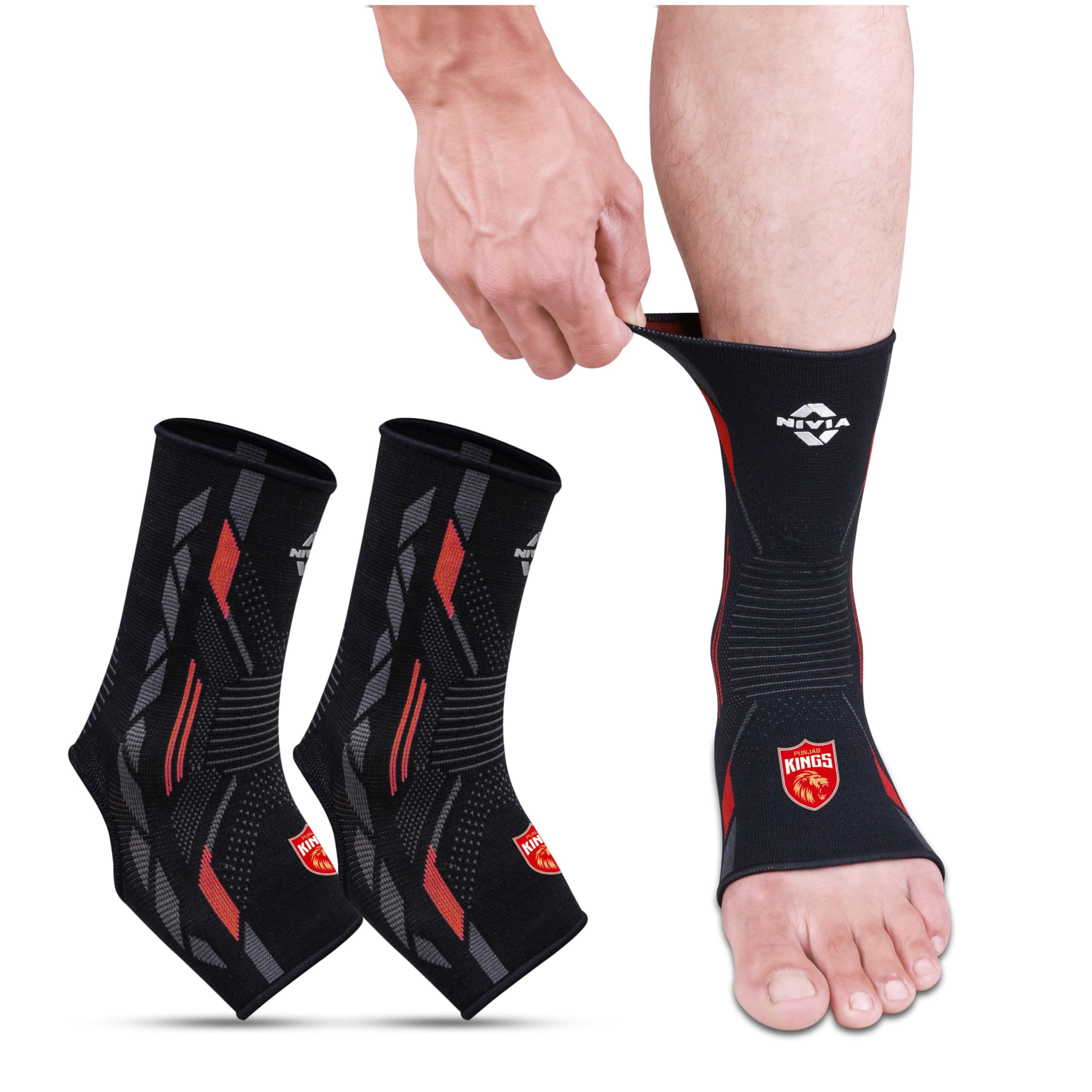 Nivia X PUNJAB KINGS Knitted Ankle Support – Compression Fit, Silicone Grip Stability, Flexible Support For Training, Gym & Recovery, Large